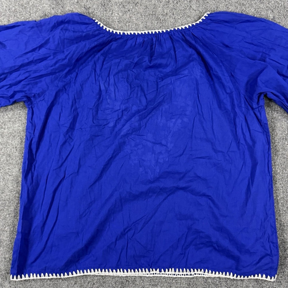 Natural Life Top Small Blue Floral Embroidered Bohemian Peasant V Neck Tassel - Picture 8 of 8